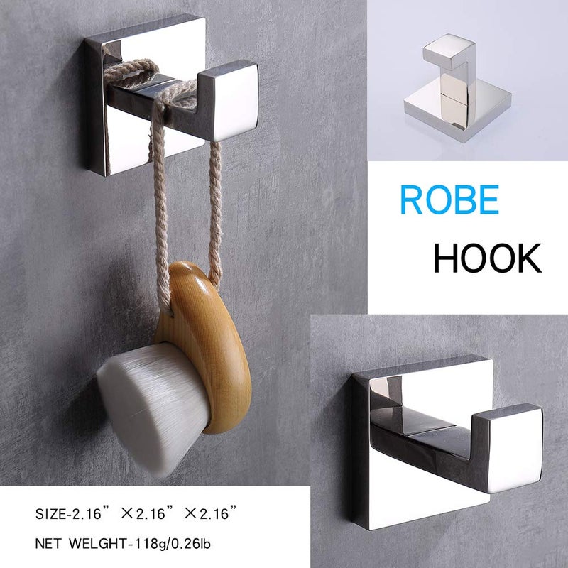 TASTOS Bath Towel Hooks Premium Stainless Steel Robe Coat and Clothes Hook, Heavy Duty Square Wall Mounted Modern Hook for Bathroom & Kitchen, Polished Chrome Finish, 2Pack - Image 2